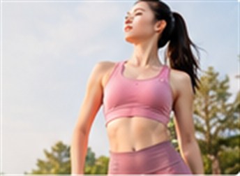 Người mẫu nữ mặc áo bra và legging hồng MoveFit