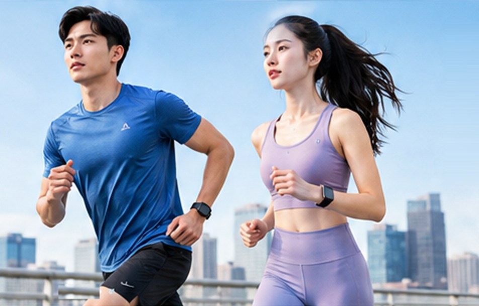 Nam và nữ chạy bộ trong trang phục thể thao Sporty