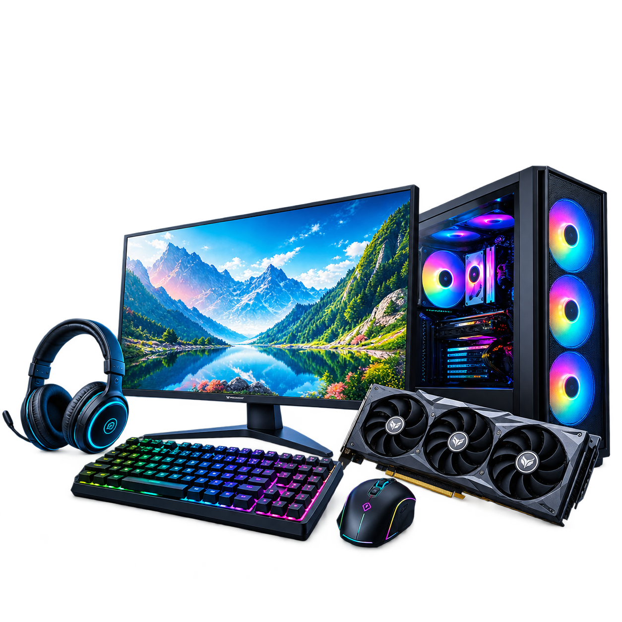 Bộ dàn PC Gaming, màn hình, bàn phím, chuột và tai nghe TechZone